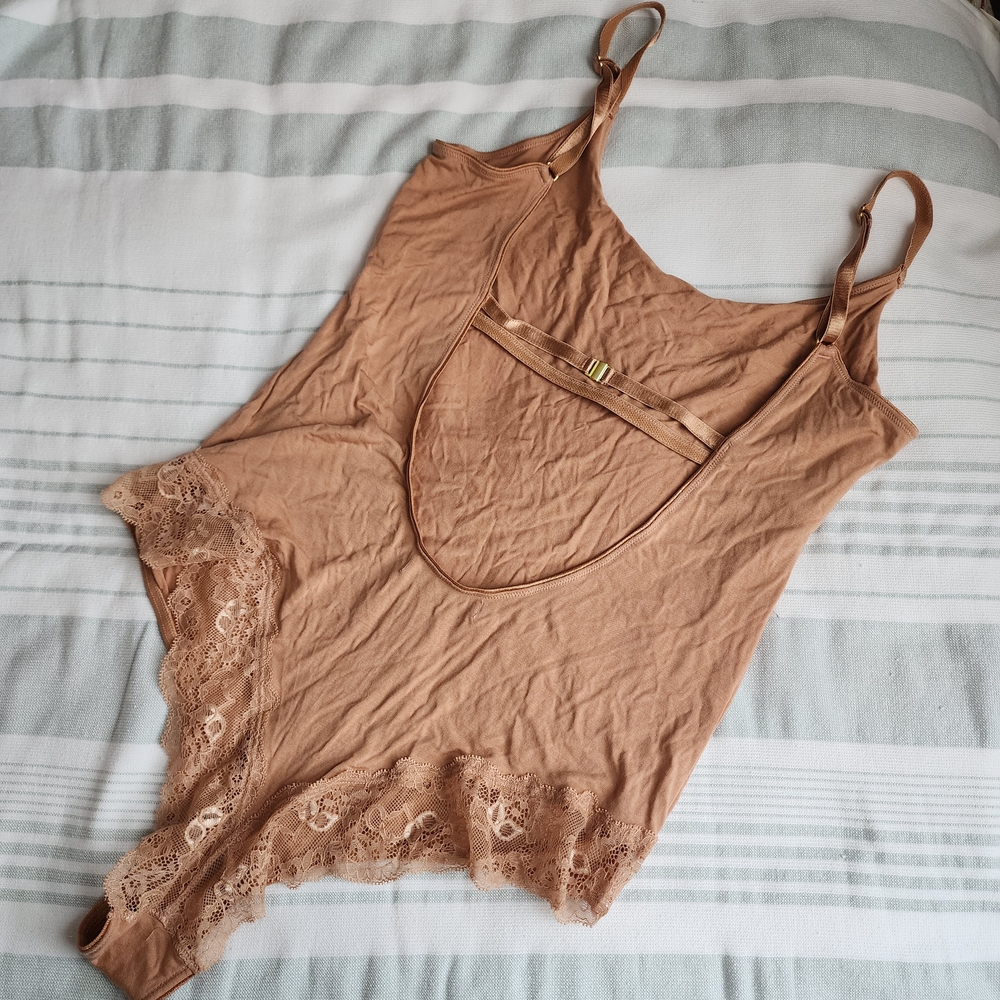 Lace Trim Tan Bodysuit